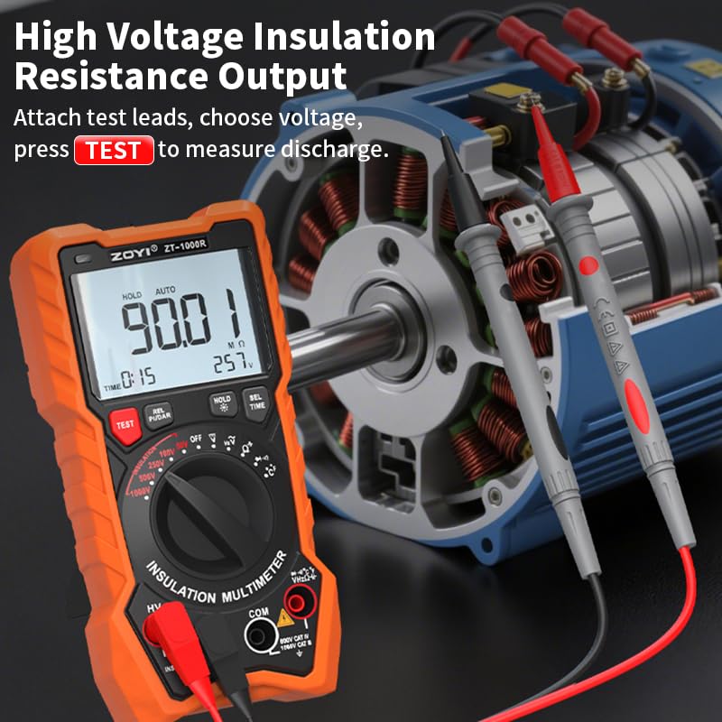 ZOYI ZT-1000R 2-in-1 Megohmmeter 1000V with DAR & Digital Multimeter, Insulation Resistance up to 20GΩ, 19999 Counts, AC/DC Diodes Ohm, TRMS, Auto-Ranging, Backlit LCD Screen, for Professional