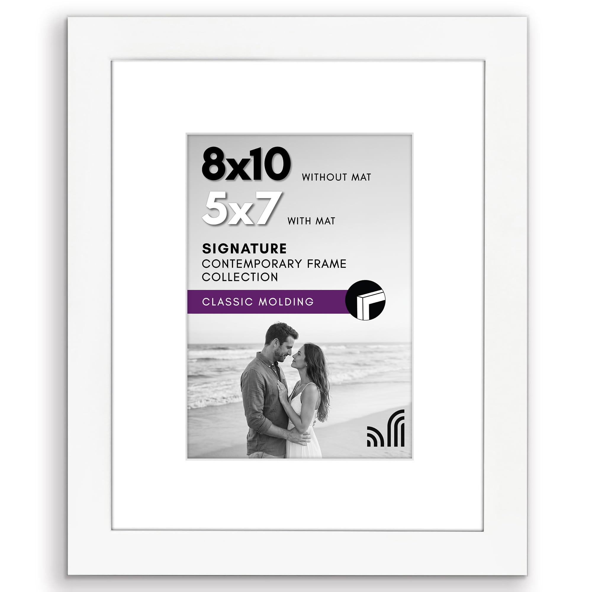 Americanflat 8x10 Photo Frame with Shatter-Resistant Glass - Use as 7x5 Photo Frame with Mount or Display 10x8 Picture Without Mount for Tabletop and Wall Display - White