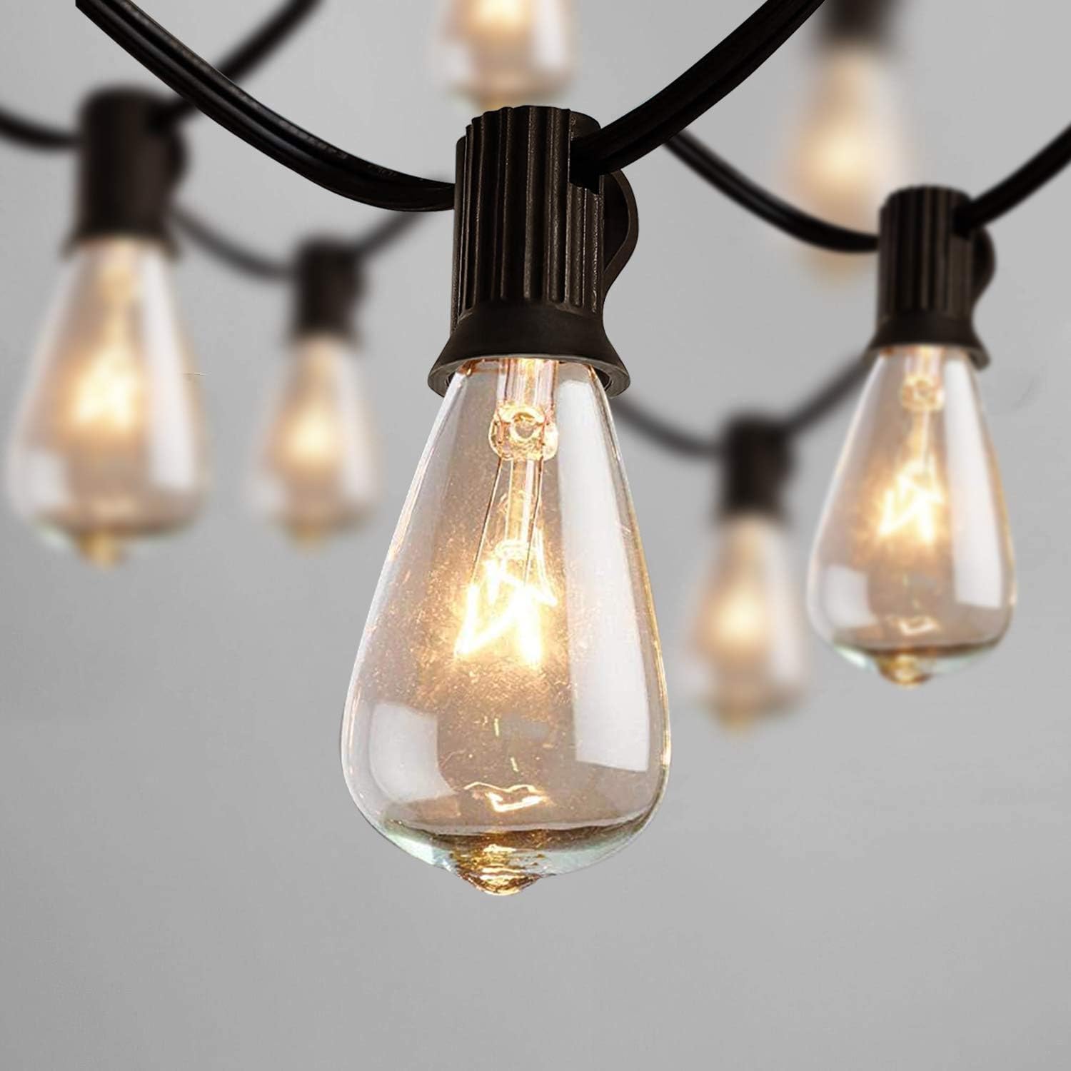 Abeja ST38 10Ft String Lights with 10 Clear Vintage Light Bulbs(1 Spare), E12 Scoket Base, UL Listed for Outdoor Indoor Party Porch Patio Decor, Black