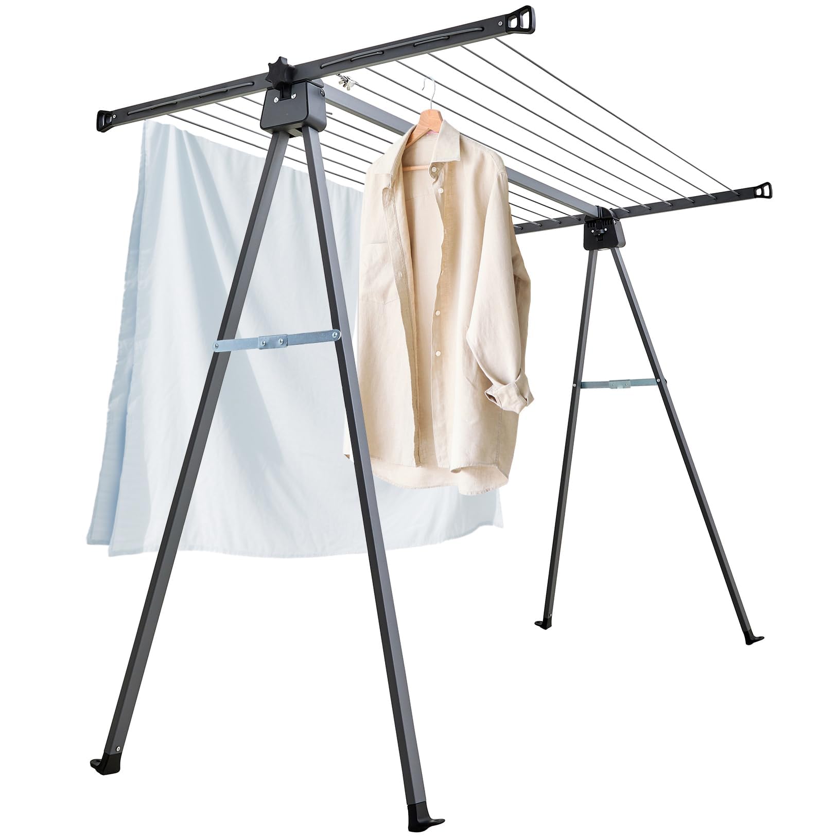 A Shape Clothes Drying Rack Folding Outdoor Clothesline, Heavy Duty Stainless Steel Laundry Drying Rack, Foldable Portable Clothing Dryer 46 Feet