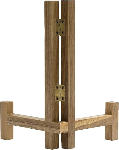 Miniatura 6 de MyGift Soporte de exhibición de platos, estante de platillo de mesa de madera de acacia rústica, caballete plegable para marco de fotos