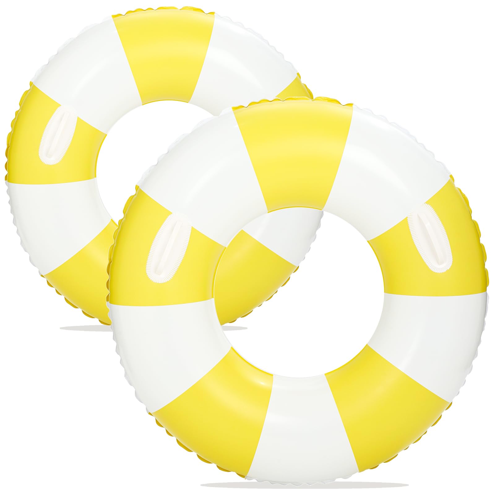 Set of 2 Inflatable Pool Floats for Adults 30" and 43"- Striped Floaties Pool Tubes Swim Rings with Handles Inflatable Pool Float for Swimming Pool Party Lake Beach Adults (Yellow, 30 in+ 43 in)