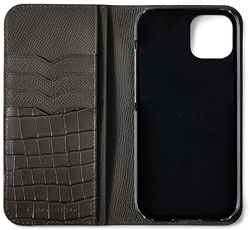 ボナペンチュラ　ブラックエンボスクロコレザー　【iPhone14pro】 リアルクロコレザーのような美しい凹凸。クロコレザー特有の艶にも
