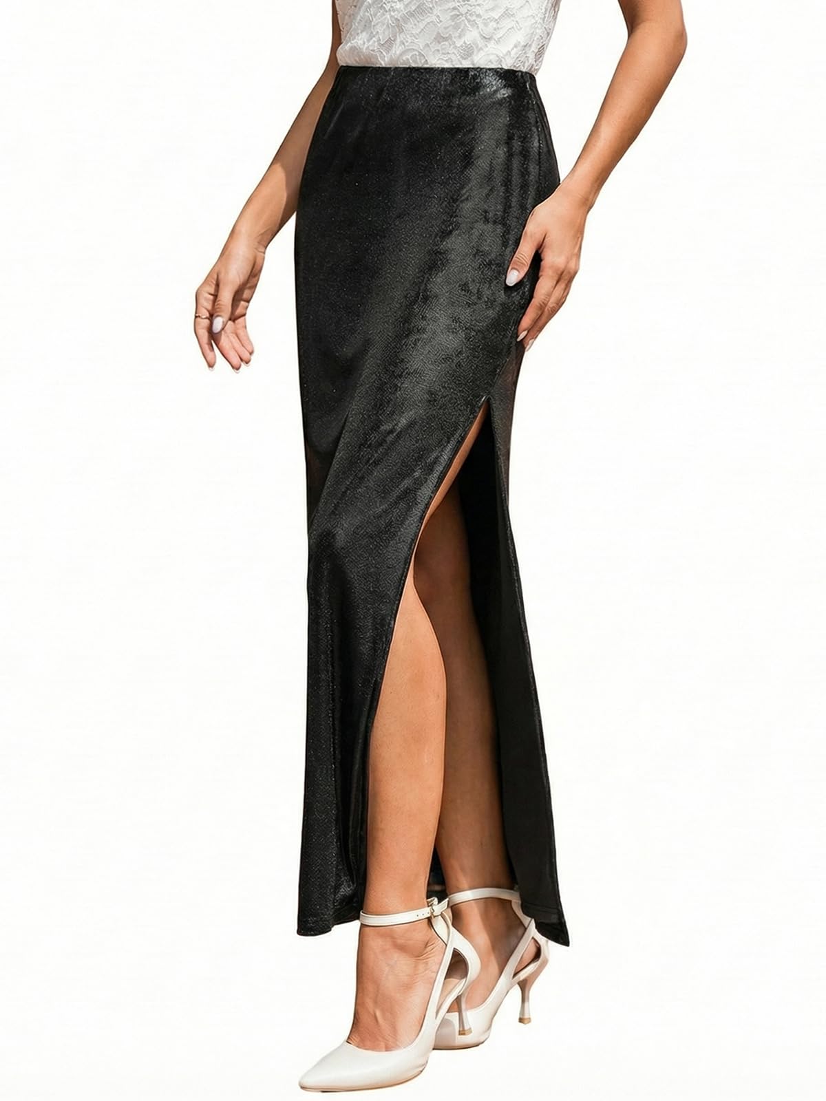 CUPSHE Womens Maxi Skirts A-Line High Waist Long Slit Skirt