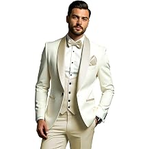 Mens Suits 3 Piece Single Breasted Beige Tuxedo Suits for Men Slim Fit Wedding Formal Business Suit Single Breasted Size M