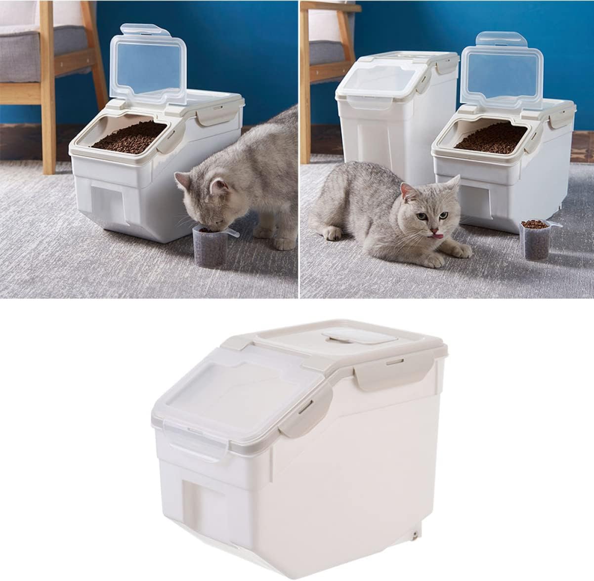 STOBOK Pet Food Container Dry Food Storage Bucket for Dogs Cats Airtight Sealed Design Beige