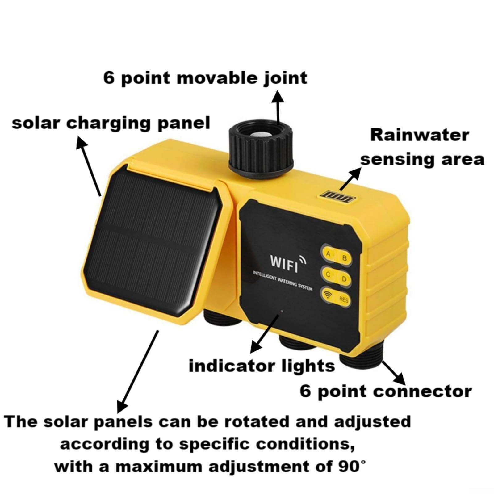 Timer di irrigazione solare con 4 canali indipendenti, regolatore automatico di irrigazione a goccia, IPX5 impermeabile programmabile dispositivo di irrigazione delle piante con USB - Backup
