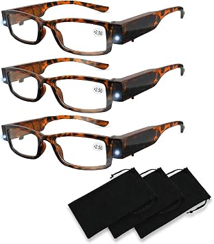 Reading Glasses with Light Bright LED Readers with Lights Reading Glasses Lighted Magnifier Nighttime Reader Compact Full Frame Eyewear Clear Vision Unisex Clear Vision Lighted Eye Glasses +250