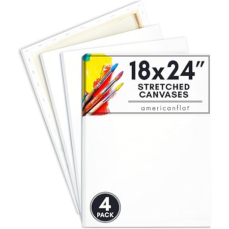 Amazon Com Americanflat 4 Piece 18x24 Pre Stretched Blank Canvas Boards With 0 64 Inch Thick Wooden Frame 100 Cotton Canvas For Painting Posters Prints