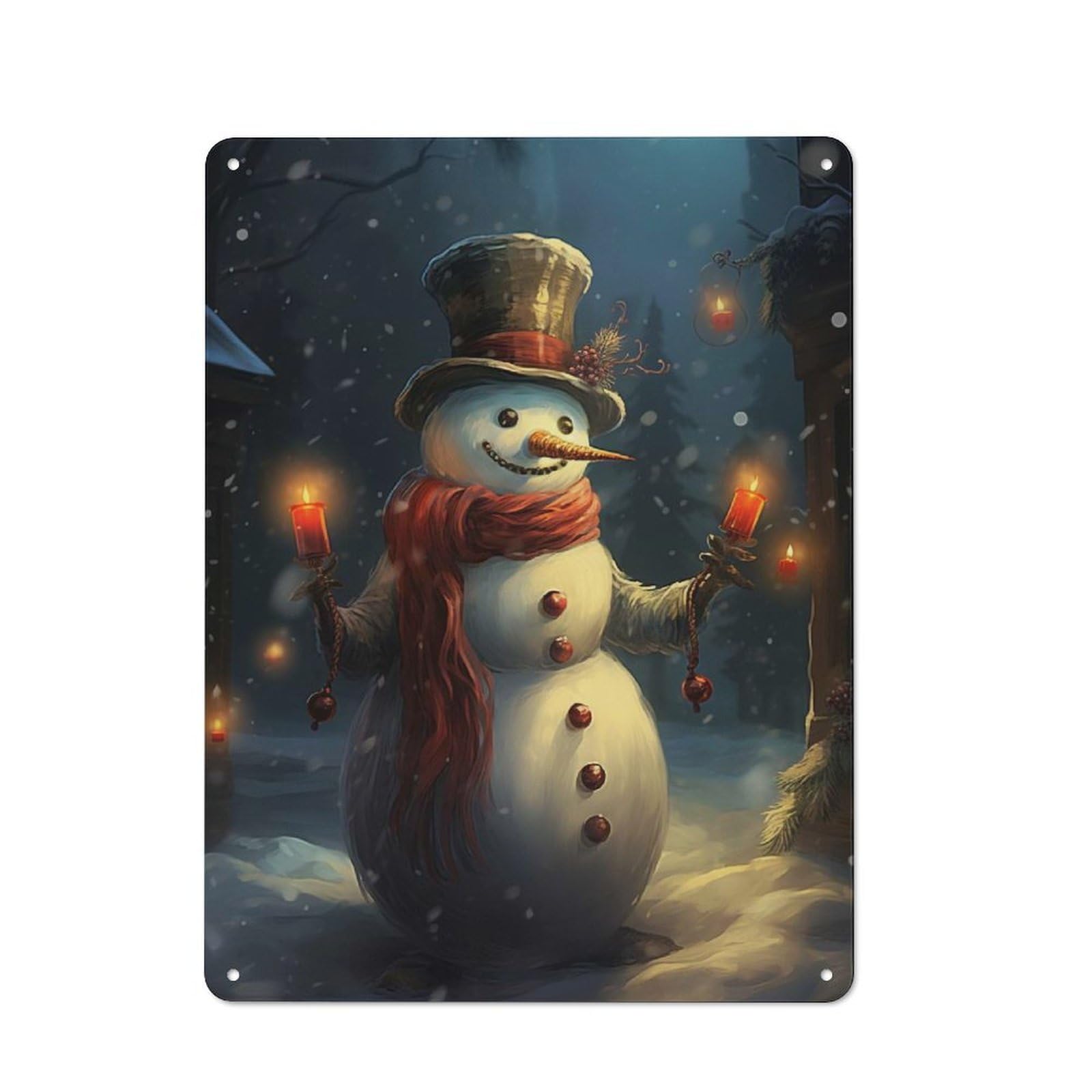 Junmoney Smiling Snowman With Candles Industrial-Style Metal Plaque 40X30cm For Hallway Wall, A Winter Wall Decor Update For Hallway Decor Lovers