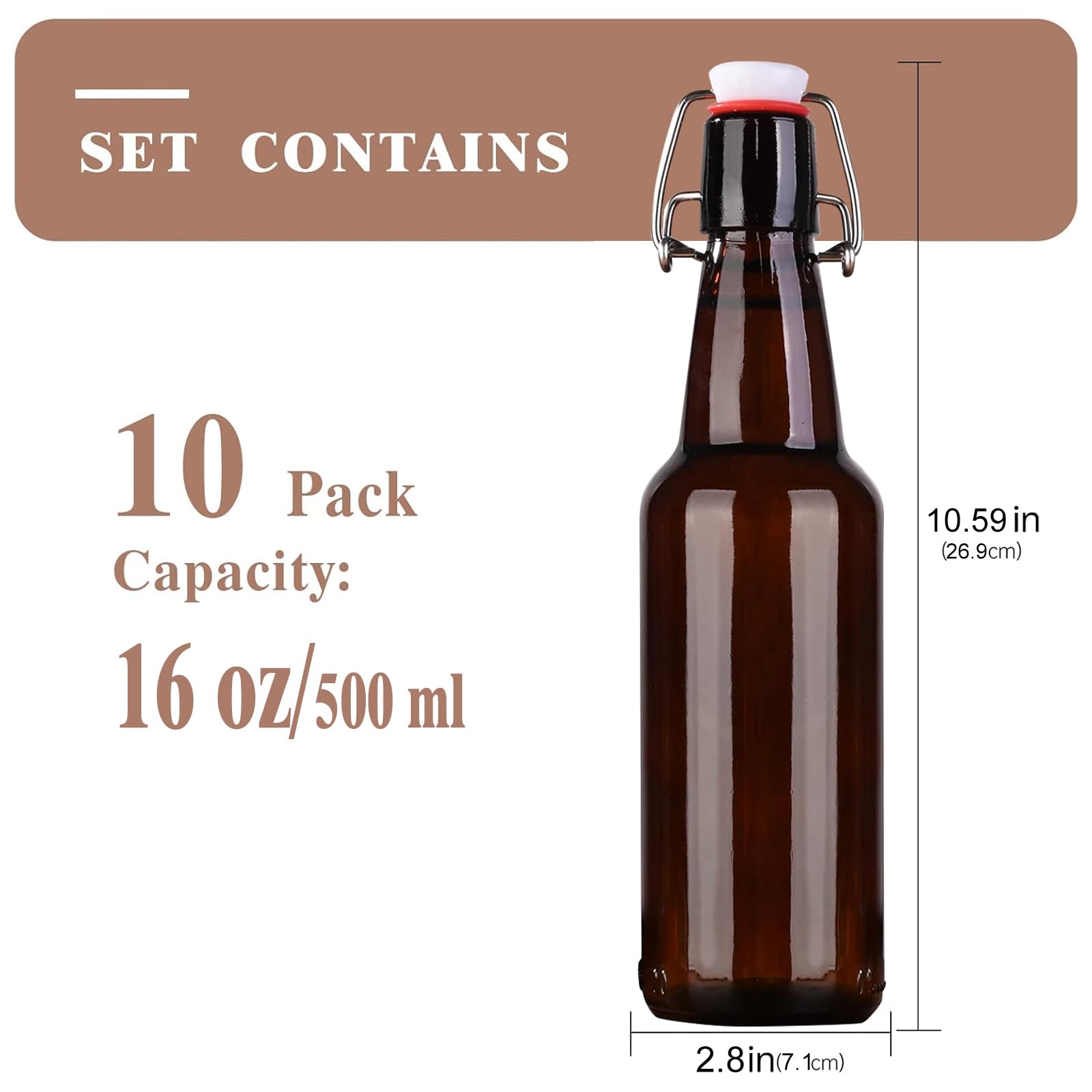 Amber Glass Bottles - Airtight Lids for Brewing & More -3
