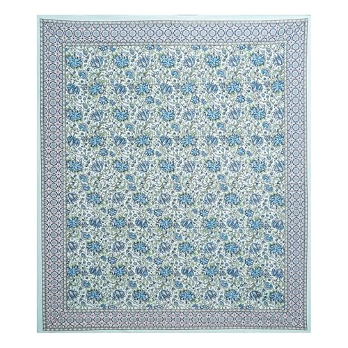 Image of Living Roots Jaipuri Hand Block Print Double Cotton Bedsheet & 2 Pillow Covers, for Mattress Upto 8 inches Thick, No Colour Bleeding, Blue Colour, Super King Size 96 * 104 inches, 150TC (580-C)