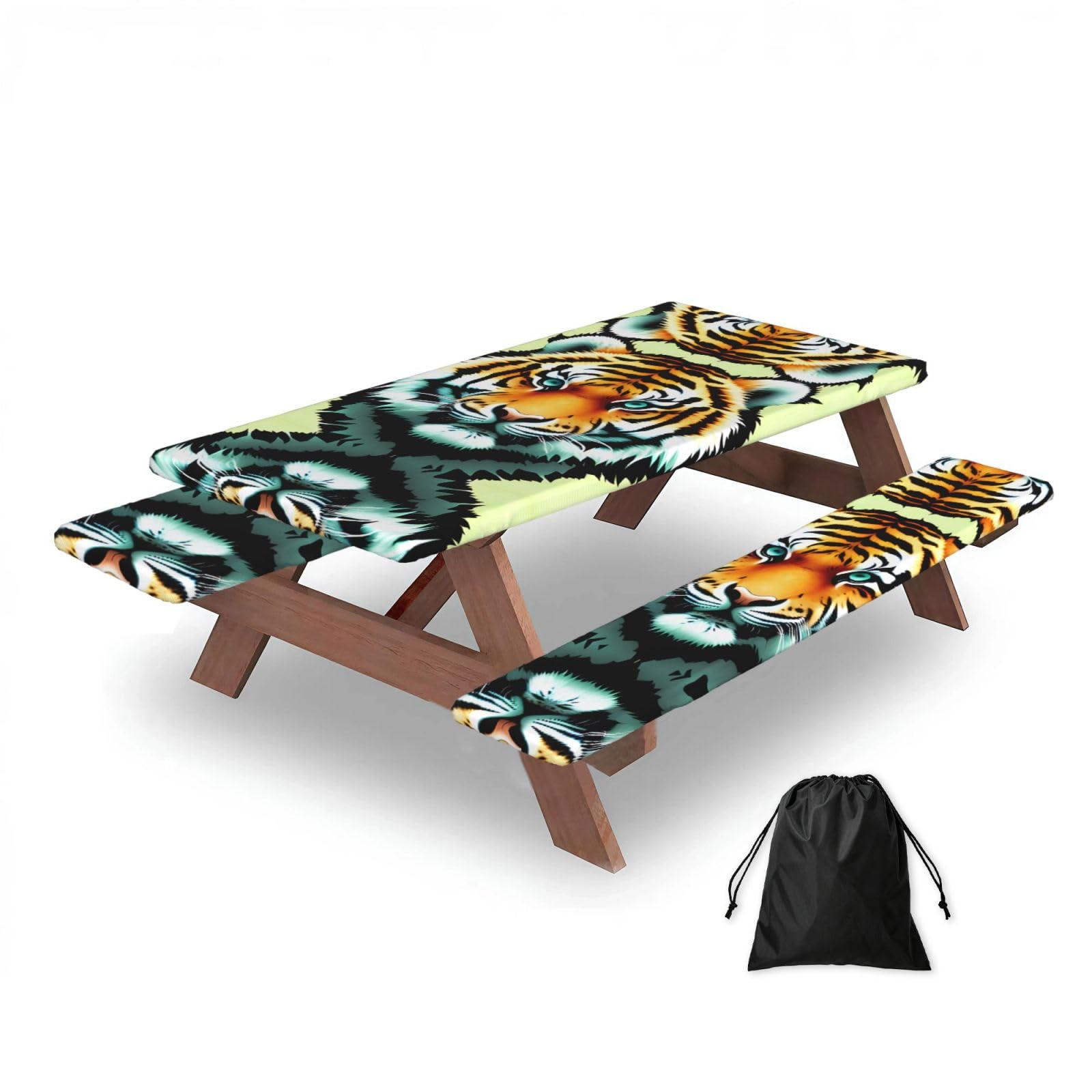 Zqytgfdc Black Little Fat Tiger Head Rectangular Water-Repellent Picnic Tablecloths, Outdoor Camping, Picnic, Bbq