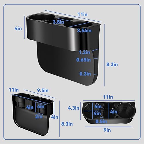 Miniatura 3 de 2 portavasos de cuña de asiento para automóvil, organizador de tazas con portavasos (negro)
