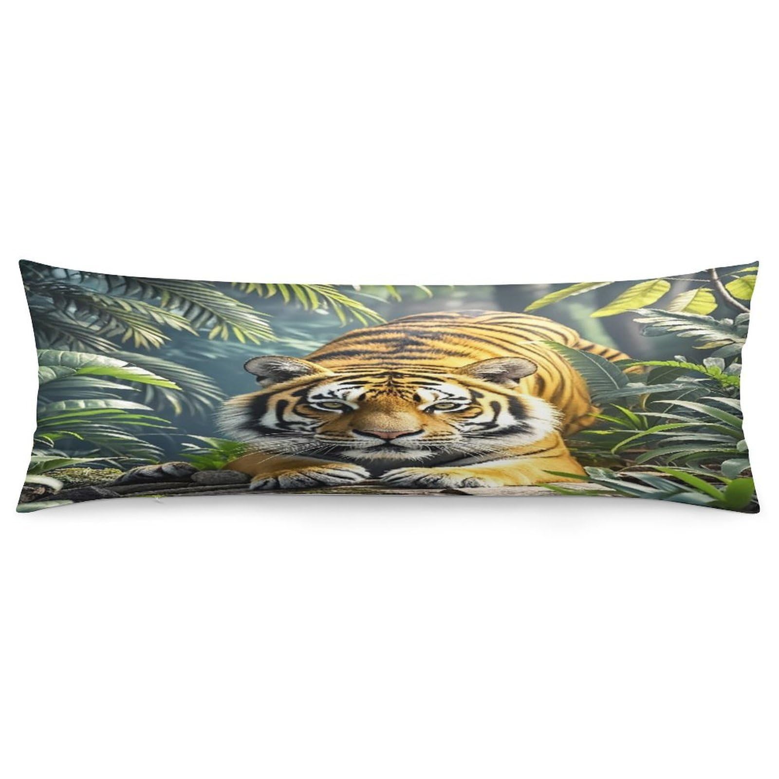 Tiger in Jungle Pillowcase Decorative Body Pillow Cover Soft Full Long Pillow Case Breathable Large Body Pillowcase Cute Cozy Pillow Sham for Bed Couch Sofa 18.9 X 53 Inch