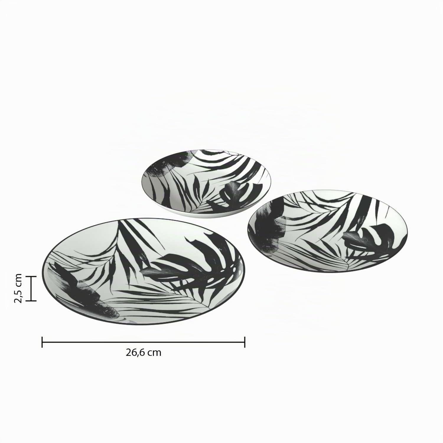 Service D'assiettes "palme" - Noir - 18 Pièces