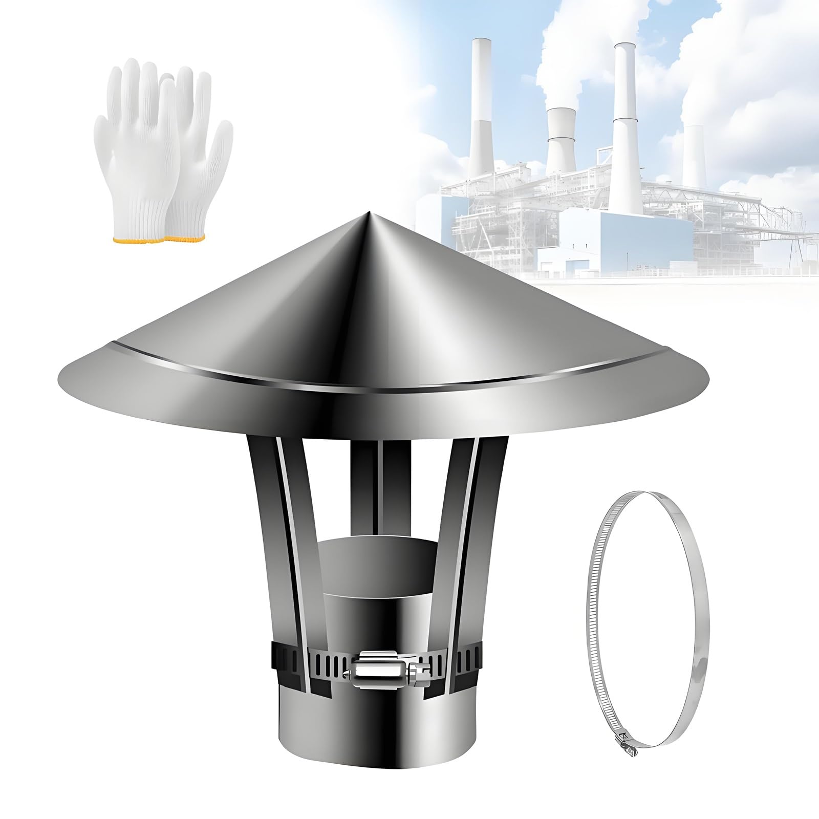 IGNVXMGKP Roof Chimney Cap, Wood Stove Vent Cap Waterproof, 4.3" 7" 9" 5.5" 3.9" Stove Pipe Topper, Stainless Steel Rain Cover, Exhaust Flue Vent(90mm/3.5in)