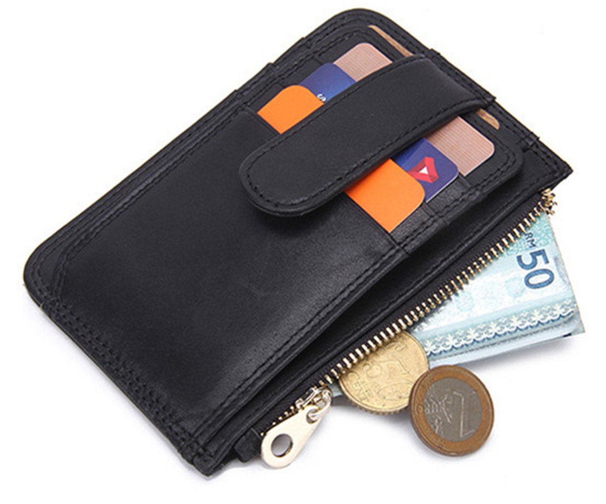 Genuine Leather Thin ID Card Holder Coin Purse Money Clip Wallet Mens Black