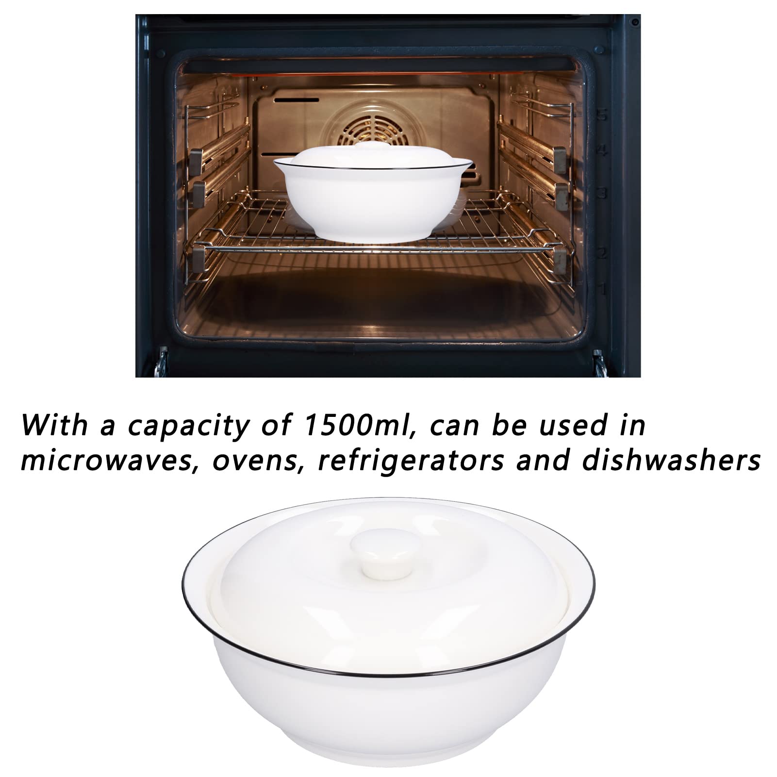 Bol à soupe, bol en céramique de grande capacité de 9 pouces avec couvercle pour cuisine, maison, hôtel