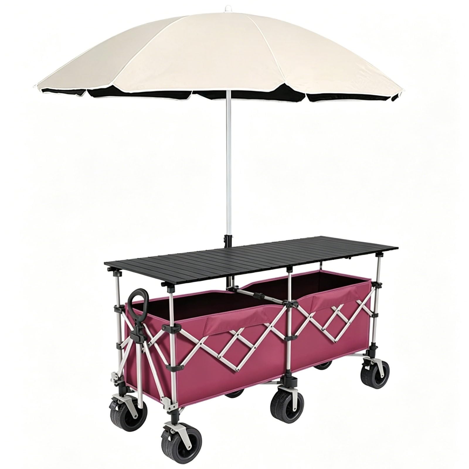 Portable Outdoor Vendor Cart with Canopy, Farmers Market Stand Display for Roadside Events Stalls, Camping, Plazas(Red)