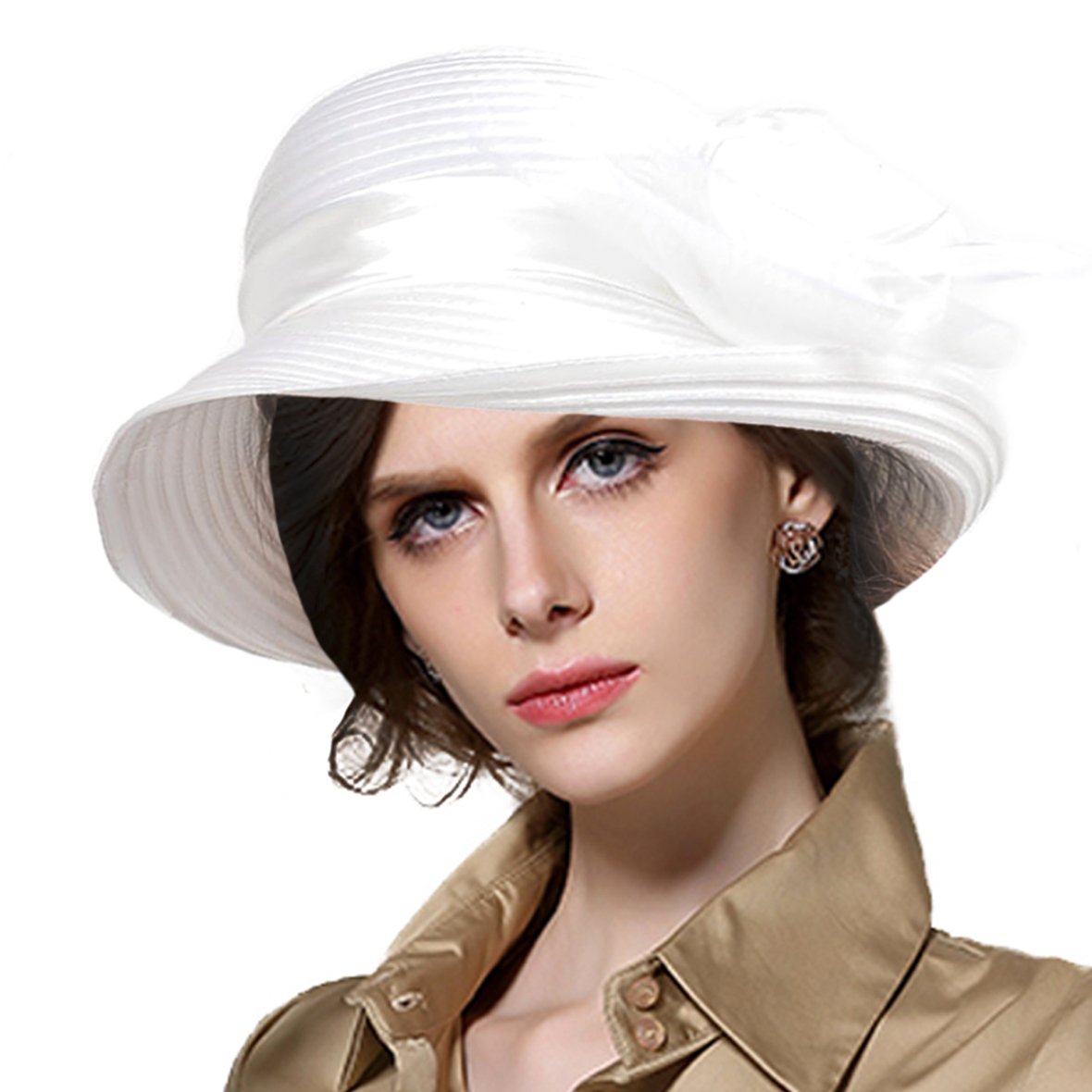 VECRY Lady Oaks Derby Dress Church Cloche Hat Ascot Bucket Wedding Bowler Hats (S608-Cream)
