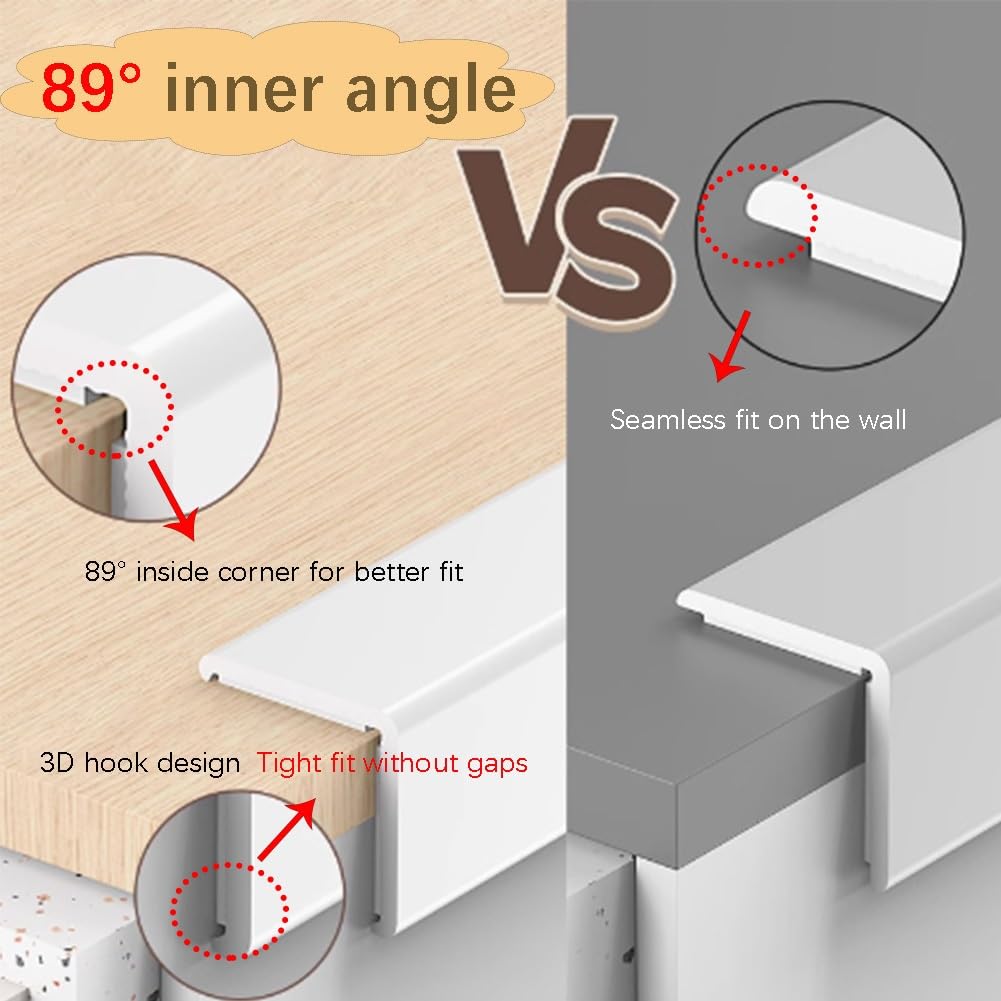 Protectores de esquina de metal de doble cara con ribete grueso para proteger las esquinas de la pared (4 cm de largo, 105 cm) para seguridad infantil y protección del hogar