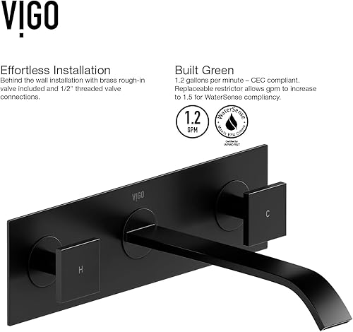 Miniatura 6 de VIGO Titus VG05002MB - Grifo de baño con dos manijas para montaje en pared, color negro mate