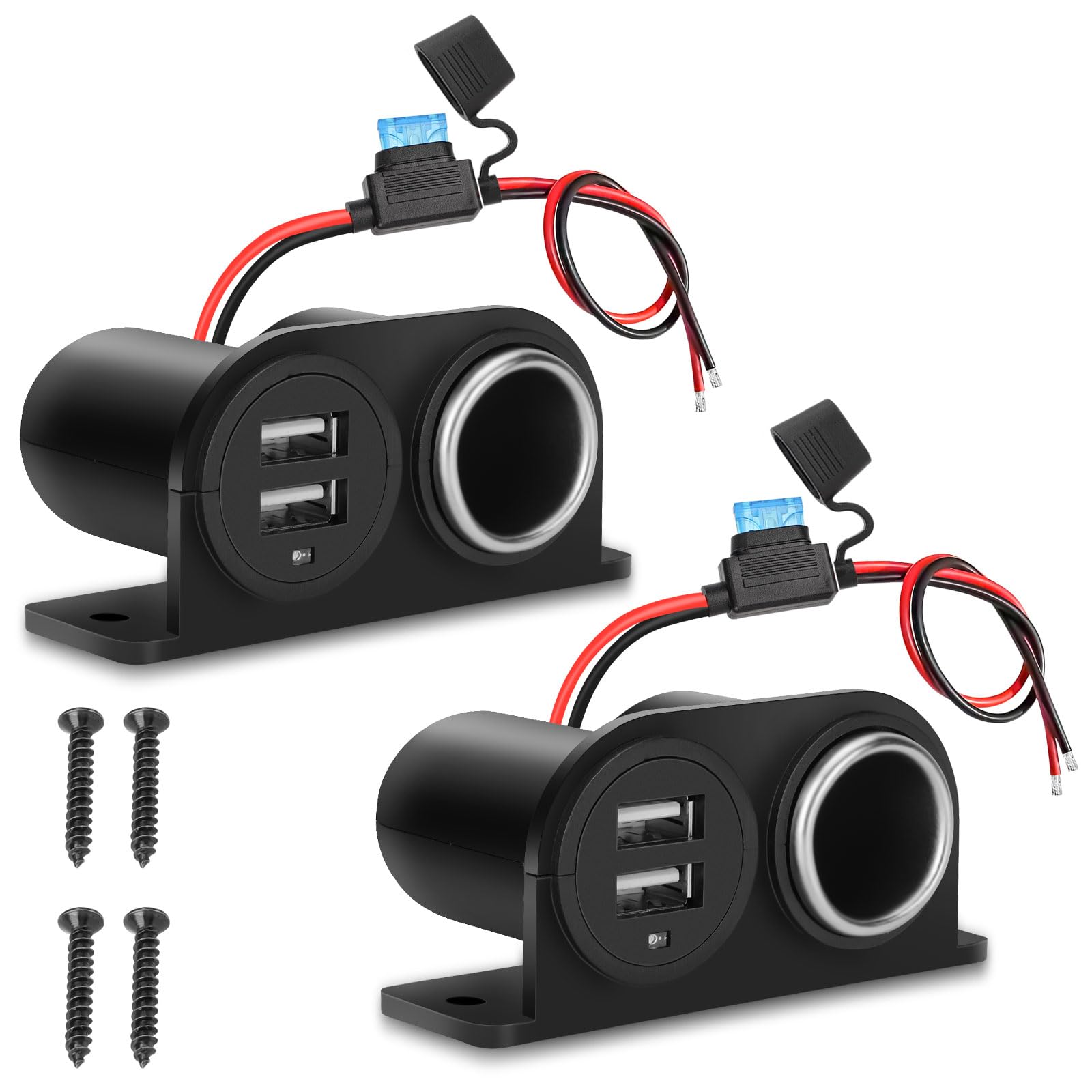 1PCS Dual USB Outlet Cigarette Lighter Socket Splitter with Blade Fuse, 12V 4.2A Car Charger Power Adapter Replacement Waterproof Plug Female 21W for RV Marine Boat Motorcycle Truck ATV UTV Van etc