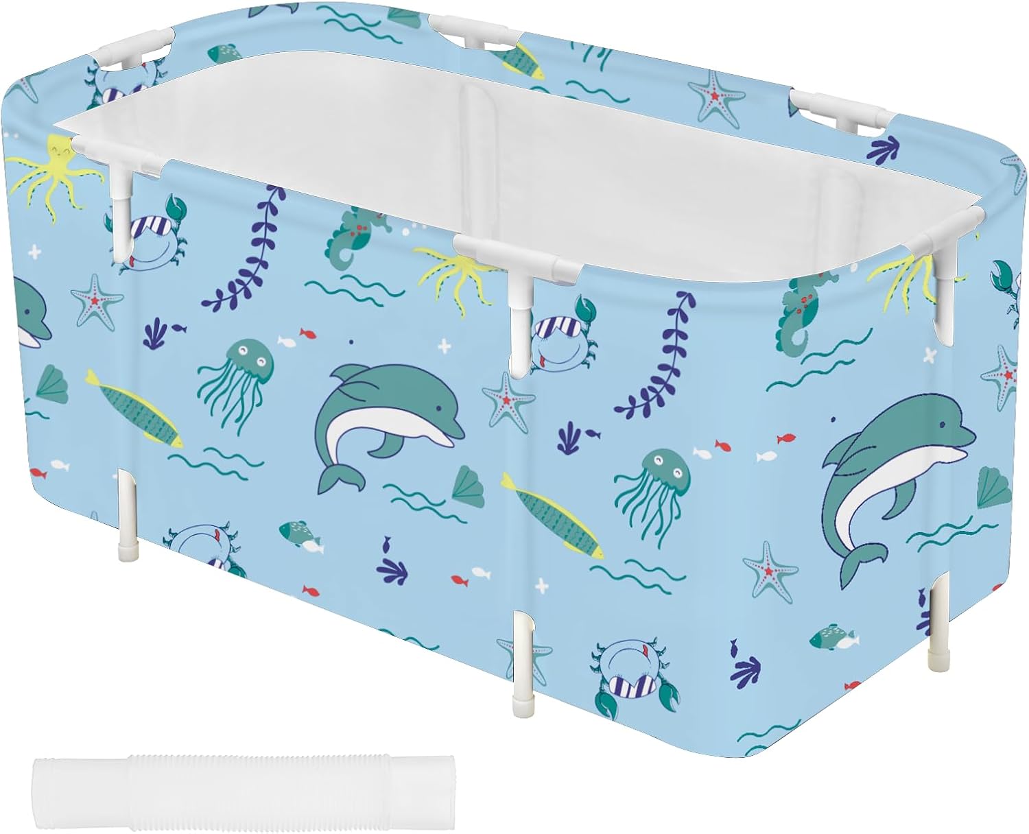 STARBRILLIANT Portable Foldable Bathtub,Soaking Standing Bath Tub for Shower Stall, Easy to Assemble Collapsible Bathtub, Suitable for Travel, Camping and Outdoor Activities Sea B 45inch