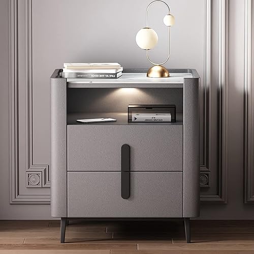 Mesita de noche de 2 cajones moderna pizarra de madera maciza mesa de noche de gran capacidad de almacenamiento de tres capas armario lateral de