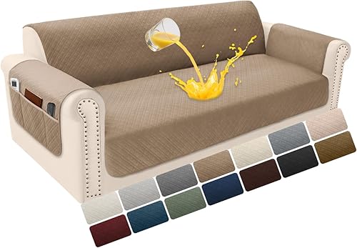 Miniatura 57 de Funda de terciopelo 100 % impermeable para perros, funda de sofá lavable para sofá de 3 plazas, juego de fundas acolchadas y antideslizantes con