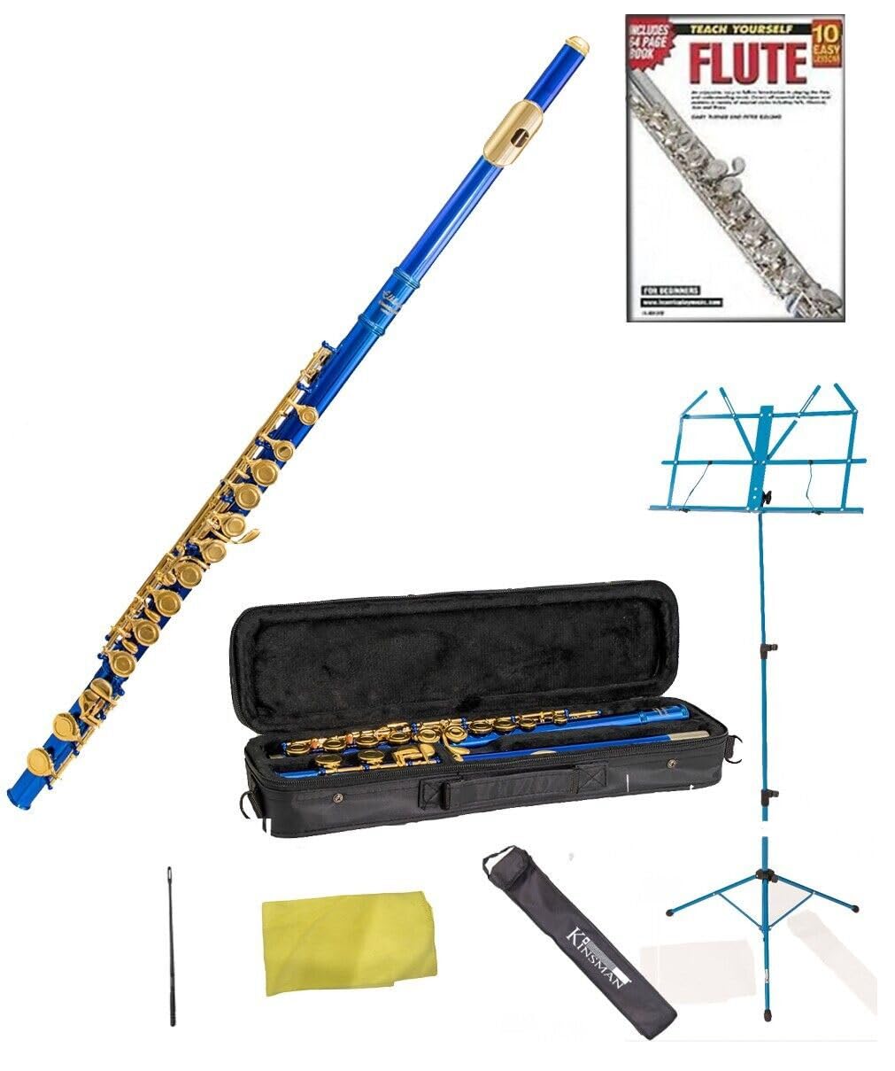 Elkhart by Vincent Bach Flute Pack includes Case with Shoulder Straps, Music Stand, Learn to Play Flute - 10 Easy Lessons DVD and 64 Page Booklet, Cleaning Rod and Microfiber Cleaning Cloth