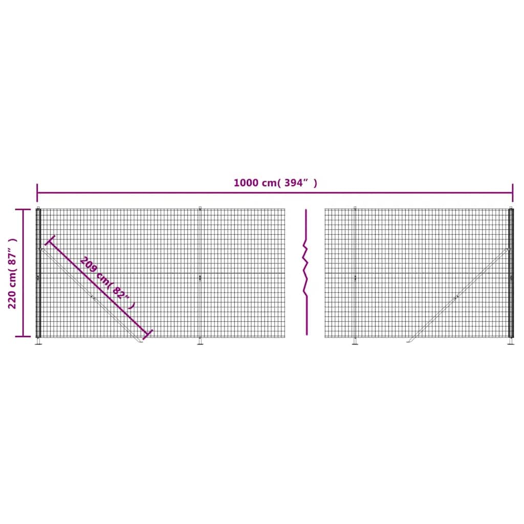 Recinzione metallica antracite, 2,2 x 10 m, zincata e rivestita in PVC, griglia metallica in acciaio con flangia, robusta, durevole, per giardino, pascolo, cani, campeggio