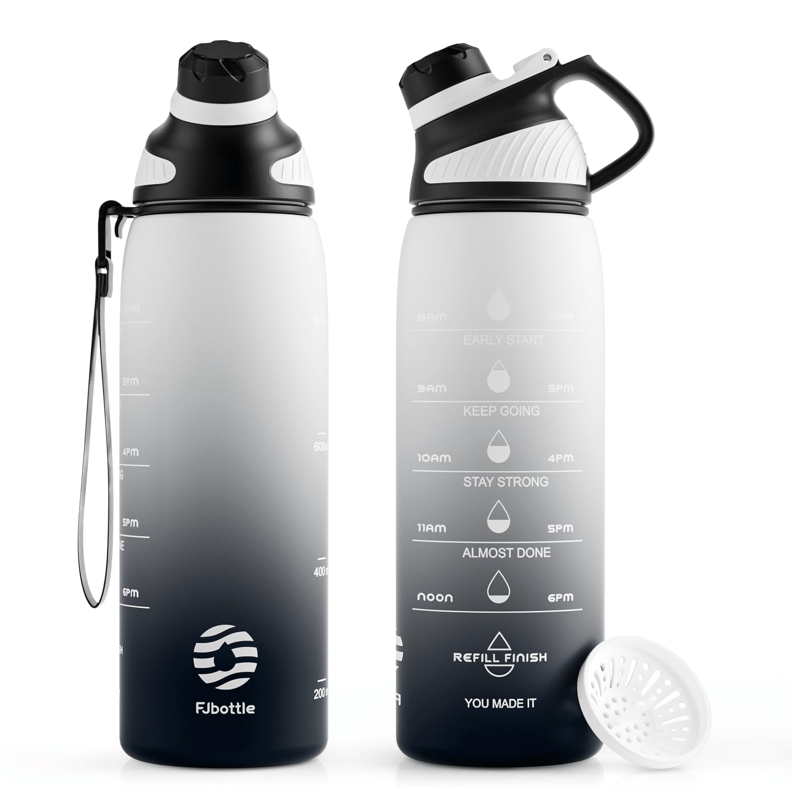 Fjbottle Sports Water Bottle with Magnetic Lid and Time Marking- 710ml & 1000ml - Non-Toxic BPA Free & Eco-Friendly Tritan Co-Polyester Plastic - BPA-Free Bottle for Gym, Yoga, Outdoors, and Camping
