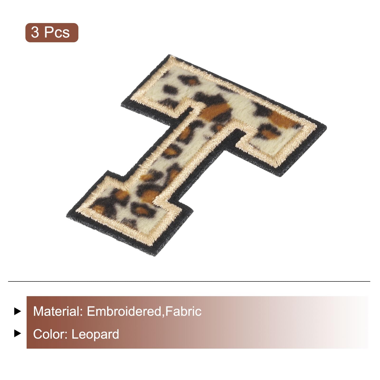 MECCANIXITY Parches de letras en T de leopardo para planchar con borde negro, parches bordados de 6 cm, proceso adhesivo termofusible para reparación de ropa, mochila, jeans, paquete de 3