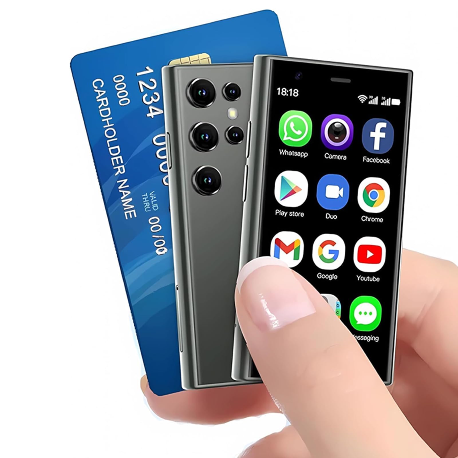 S23Pro 3G Mini Smartphone 3.0 Inch WiFi GPS China Mobile RAM 2GB ROM 16GB Quad Core MTK6580 Android 8.1 Cell Phones Slim Body HD Camera Dual Sim Cute Palm Smartphone (Green)