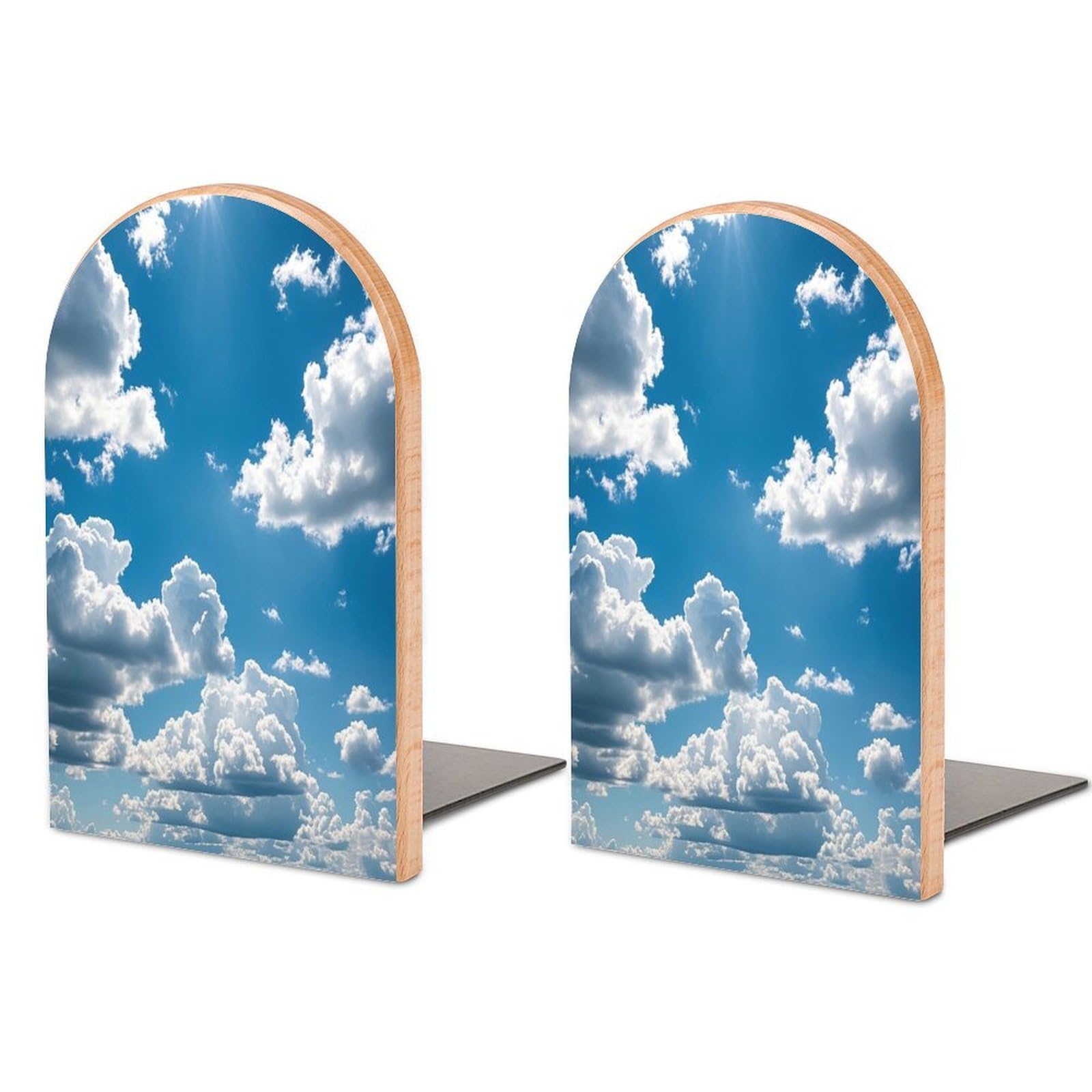 Blue Sky Bookend for Shelves Wooden Book End Sturdy Book Holders Stoppers with Metal Base for Bookshelves Slick Decorative Bookends Stands