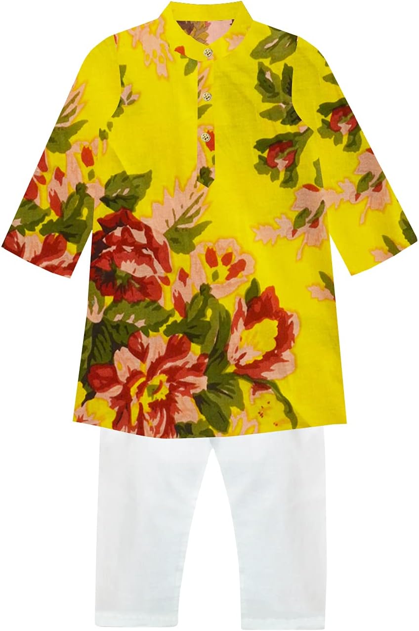 A.T.U.N. (ALL THINGS UBER NICE)Boys Full Sleeve Cotton Floral Printed Kurta and Pyjama Set | Ethnic Clothing Set for Festival and Special Occasion | 2 Piece Set for Boys