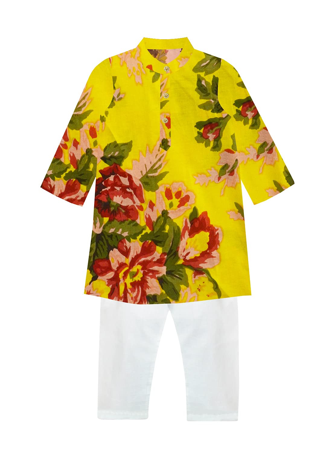 A.T.U.N. (ALL THINGS UBER NICE)Boys Full Sleeve Cotton Floral Printed Kurta and Pyjama Set | Ethnic Clothing Set for Festival and Special Occasion | 2 Piece Set for Boys