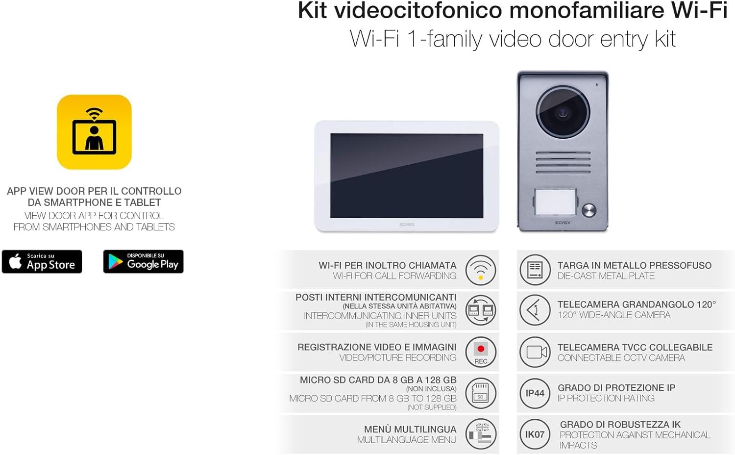 Vimar K40945 Kit Videocitofono Smart Monofamiliare Con Monitor Touch Screen Vivavoce Wifi, 1 Alimentatore Multispina, ‎Bianco, ‎26.5 x 10.8 x 20 cm, 1.45 Kg