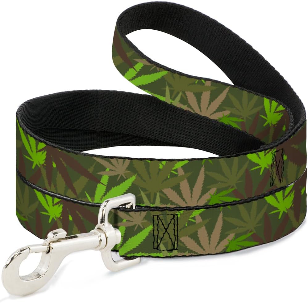 Dog Leash - 6-FEET - Marijuana Leaves Stacked Browns Greens