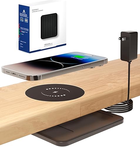 Miniatura 1 de JiffyPoint Cargador inalámbrico invisible, almohadilla de carga inalámbrica para debajo del escritorio, 0.591-1.575 in, cargador inalámbrico oculto