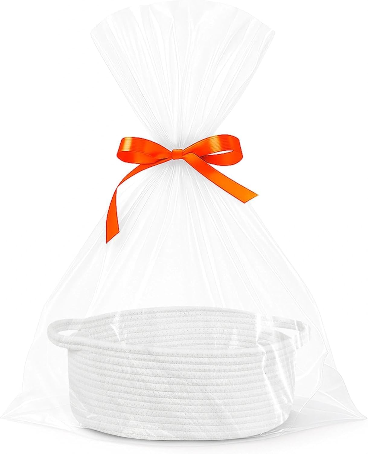 APOMOONS Gift Basket Hamper Kit Hamper Baskets for Gifts Empty Woven Rope Basket with Handles Empty Hamper Basket with Cellophane Bags and Pull Bows for Baby Shower Wedding Birthday Housewarming