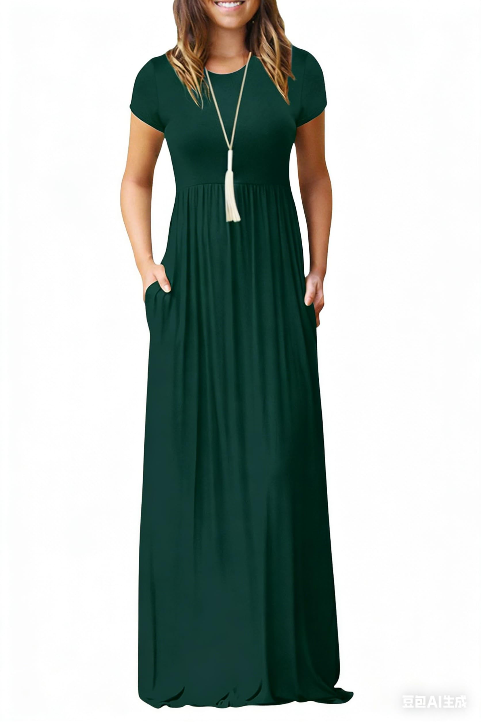 DEARCASE Maxi Dress for Women Short Sleeve Casual Summer Loose Plain Comfy Long Dresses with Pockets