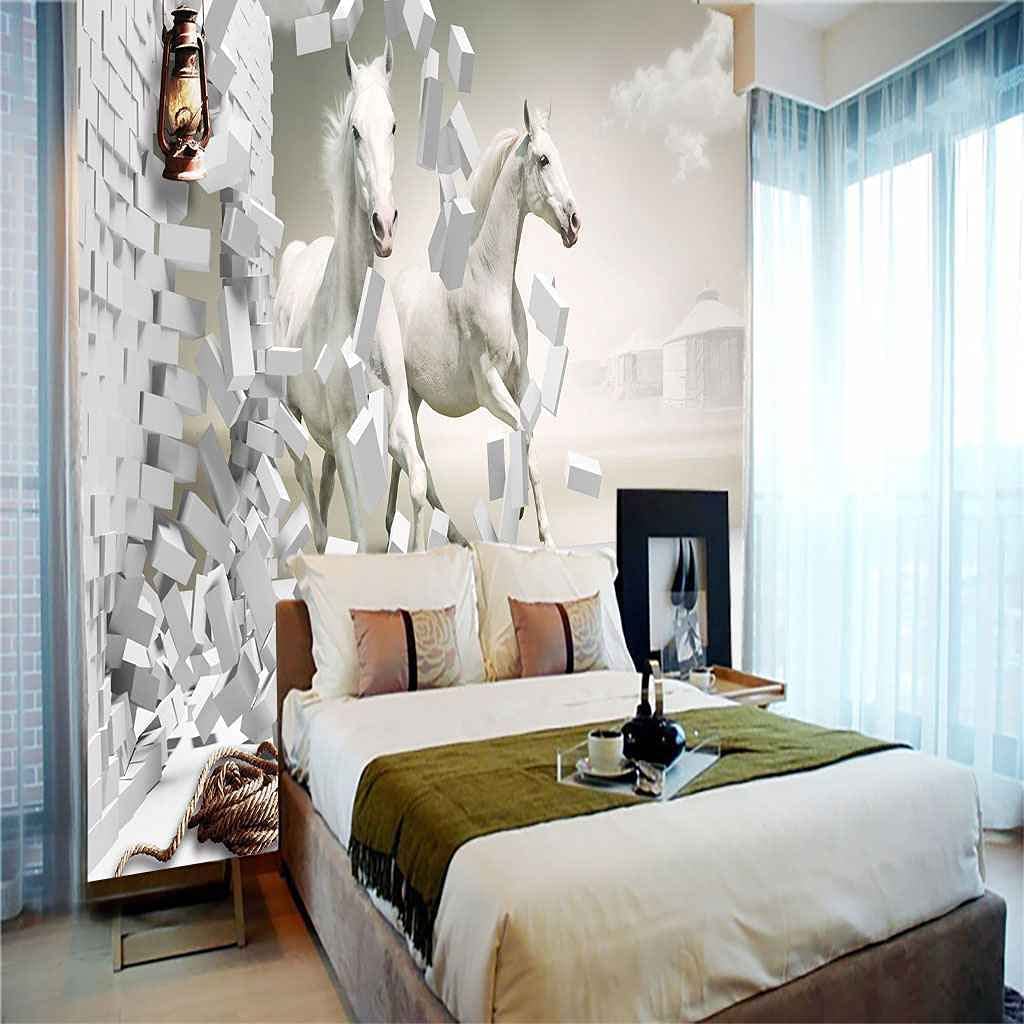 3D Caballo De Animales De Pared De Ladrillo Papel Tapiz Patrón De Foto Mural De Pared Decoración De Carteles De La Habitación Del Hogar - Para Sala De Estar Oficina Dormito200 x 150 cm (ancho x alto)