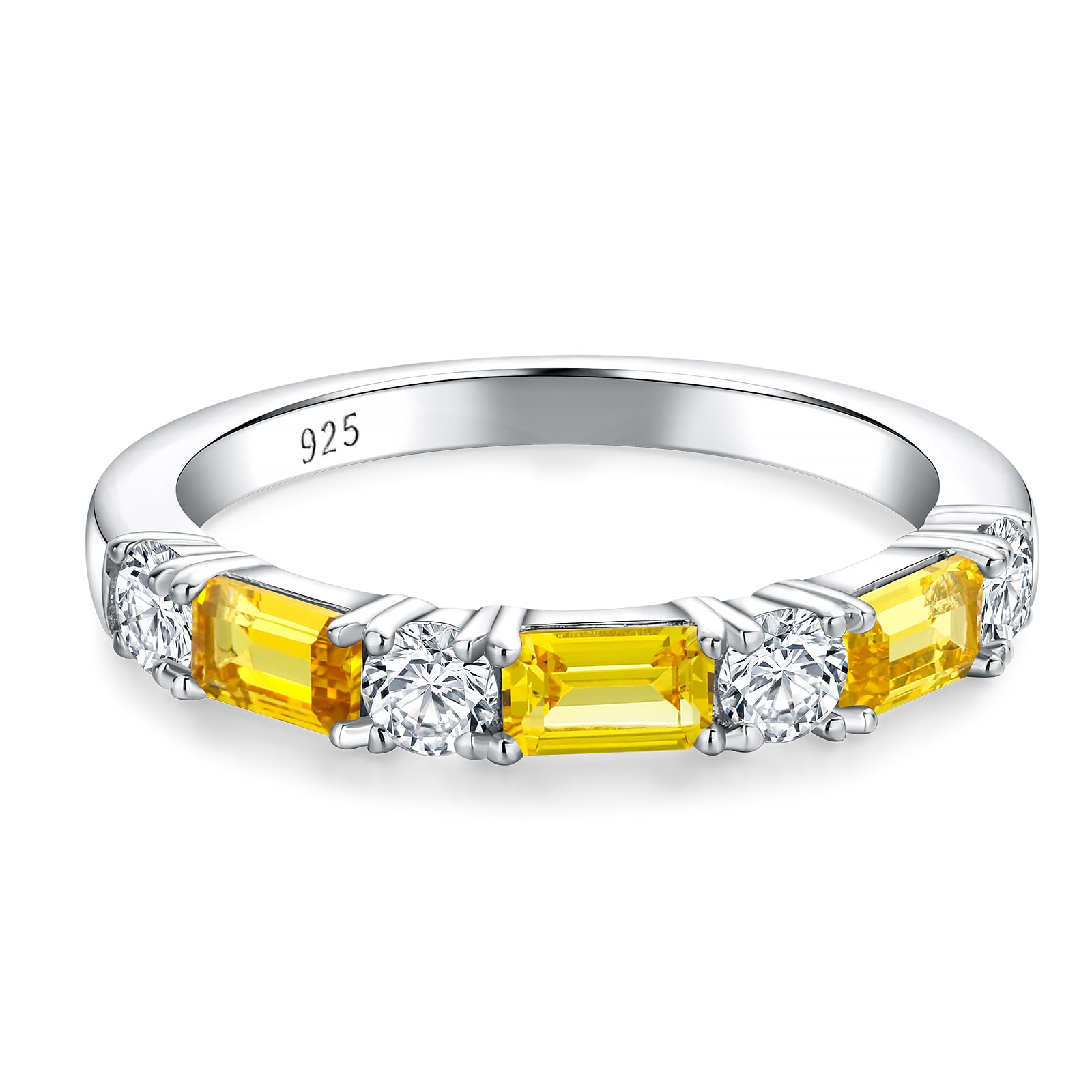 RANDES 3.5mm Half Eternity Band Sterling Silver Rings for Women Sapphire/Ruby/Emerald and Cz Wedding Bands 7 Stone Stackable Birthstone Ring