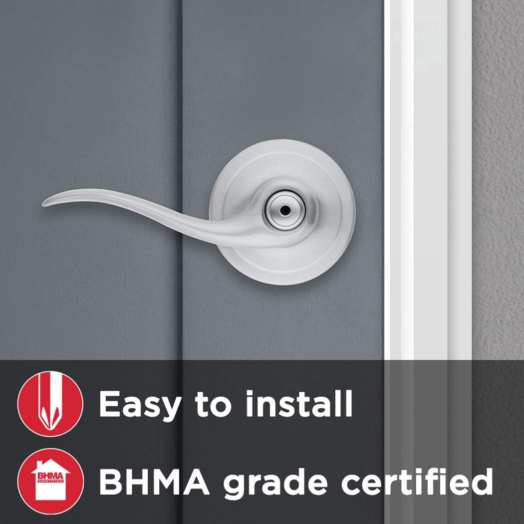 Best Review Kwikset Tustin Door Handle Lever with Traditional Wave Design for Home Bedroom or Bathroom Privacy in Satin Chrome - 97300-729
