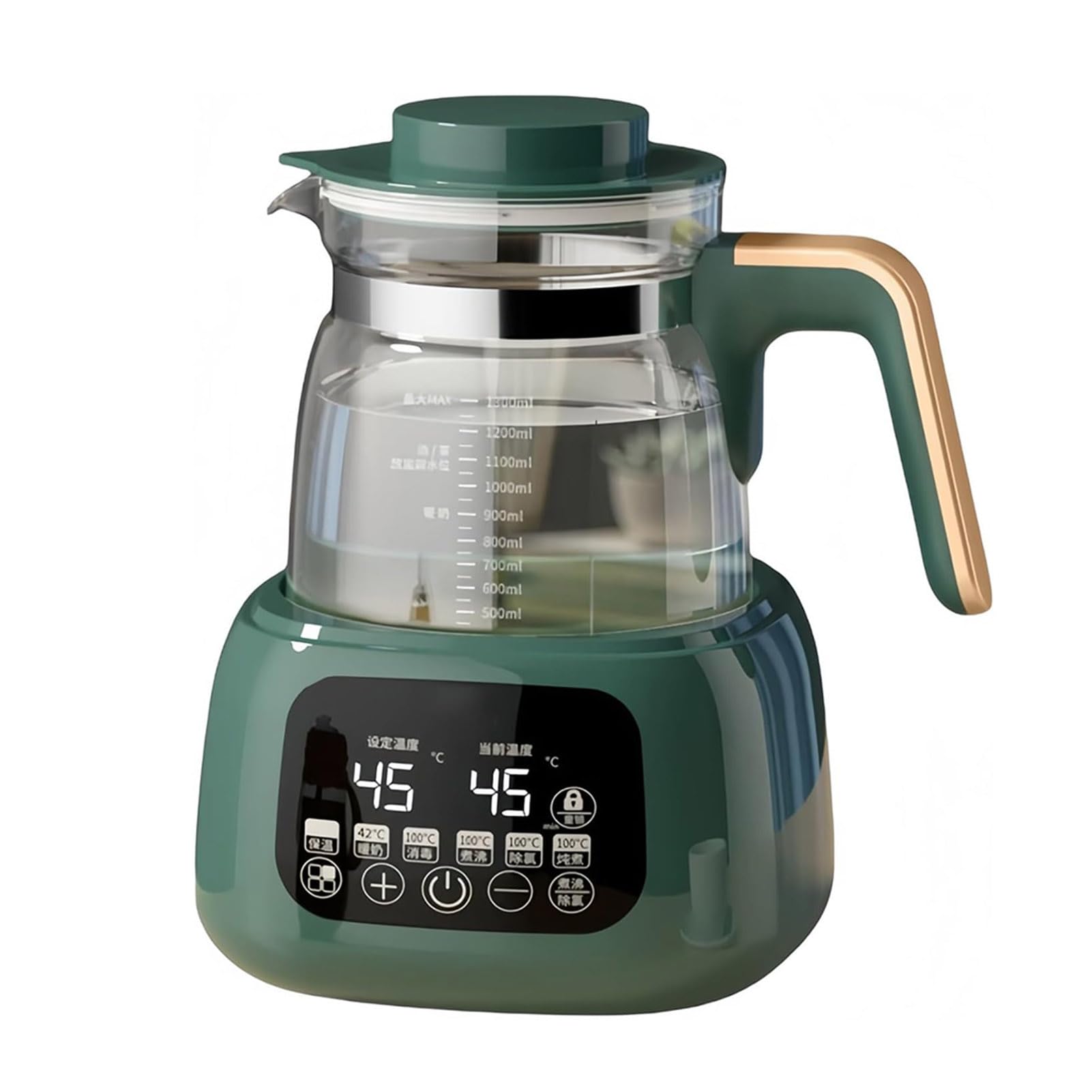 bollitore Elettrico in Vetro 1.3L con Controllo della Temperatura, 72H Mantenere Caldo, bollire Veloce, Display Touchscreen, Materiale borosilicato Sicuro, Bianco