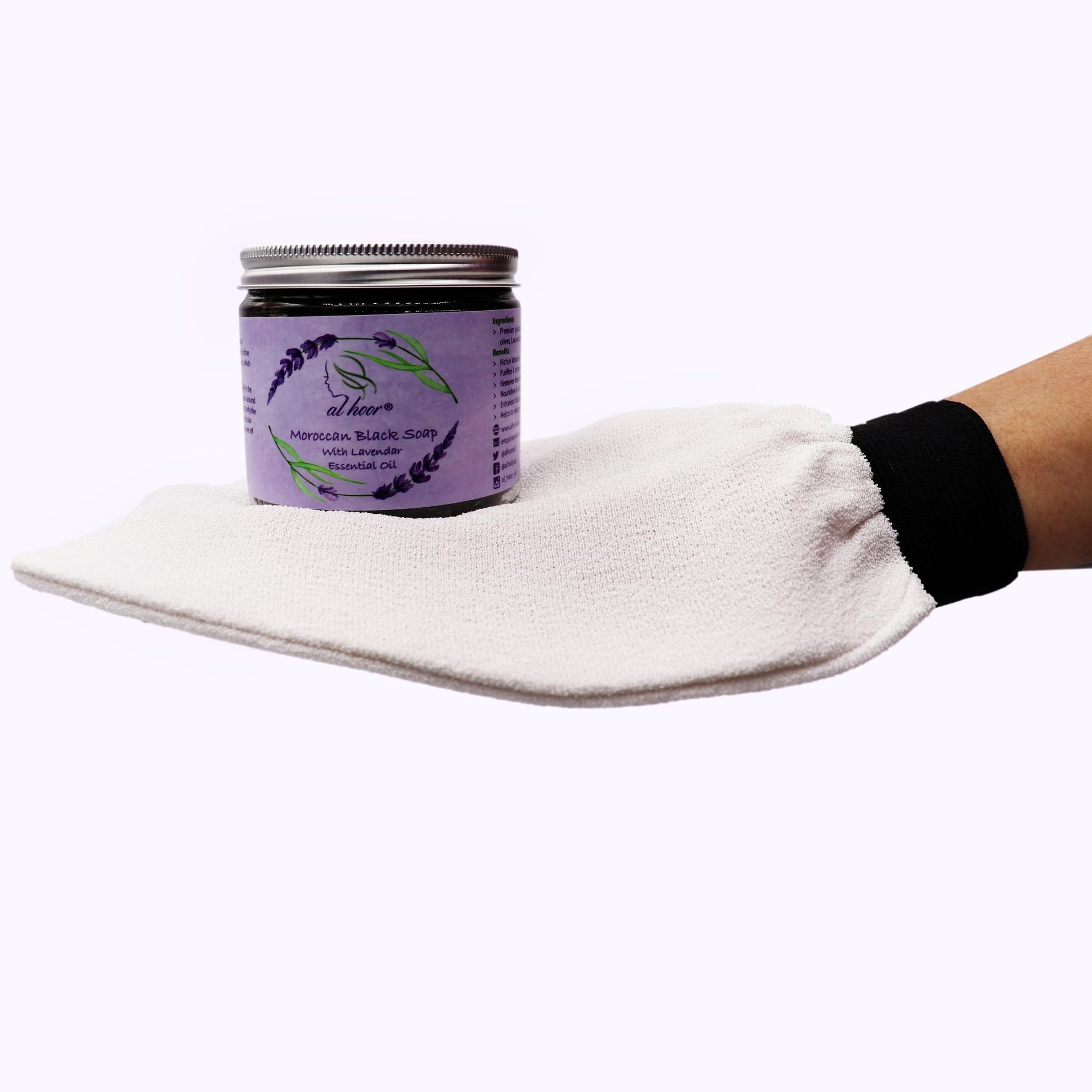 AL HOOR Moroccan Black Olive Soap Infused In Essential Oil + Kessa Glove