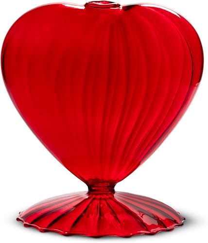 Abbott Collection Optic Heart Pedestal Vase - Red | Sculpted Silhouette, For Fresh & Faux Florals, Glass, 4.5"H